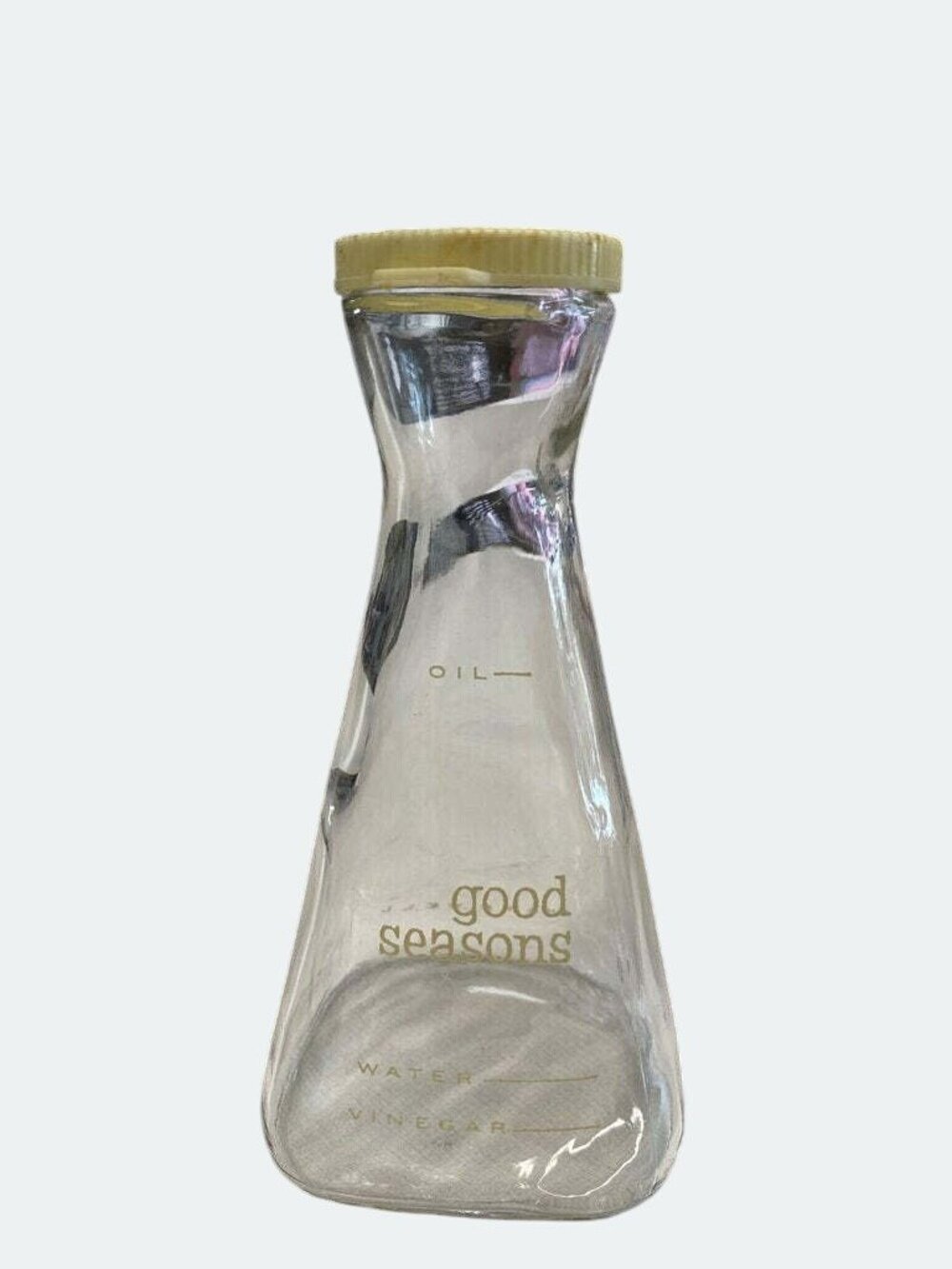 Vintage Good Seasons Glass Oil & Vinegar Cruet Bottle With Embossed Lid Measurem